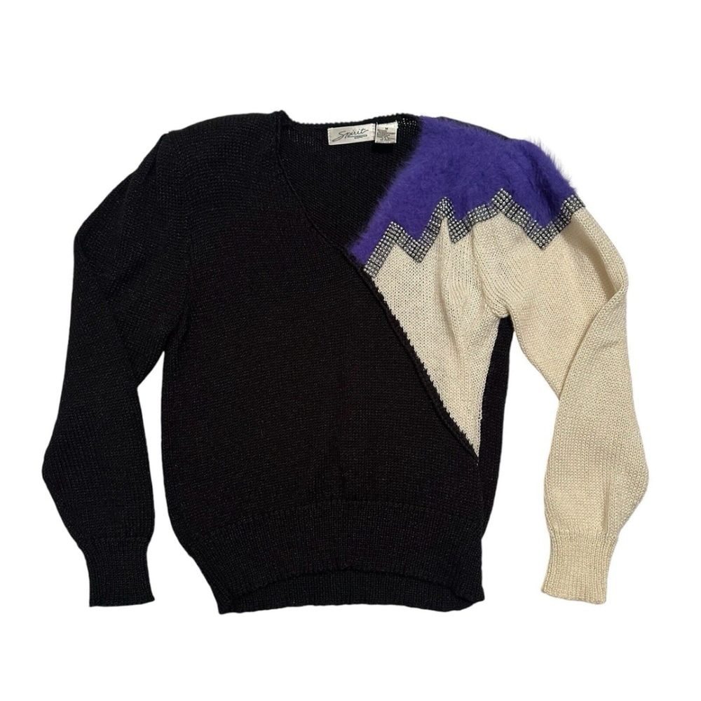 SPIRIT Wool Acrylic & Angora Sparkling Holiday Party Sweater Medium Purple Black